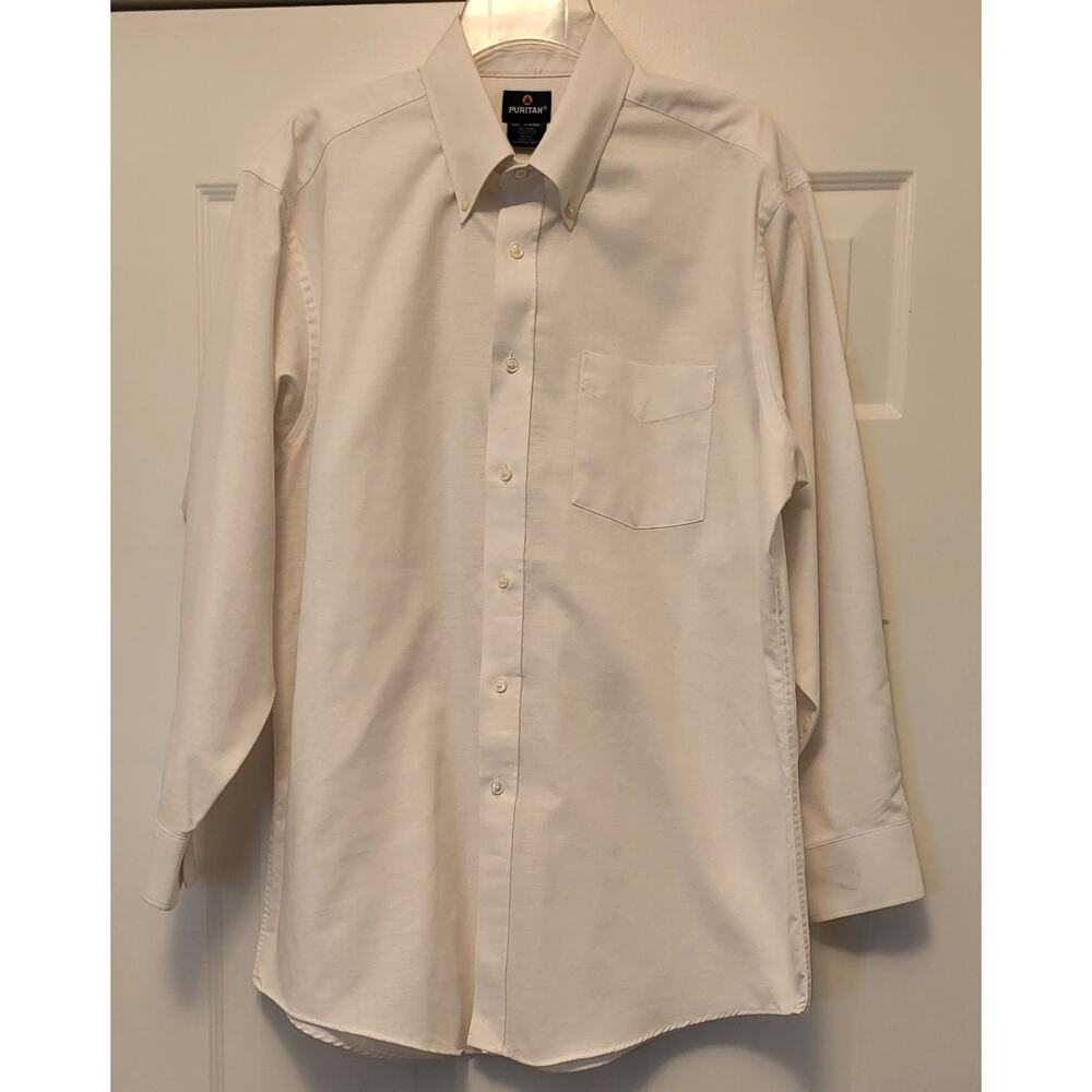 Puritan Solid White Button Long Sleeve Dress Shirt Adult Men's Size 16 1/2 32/33